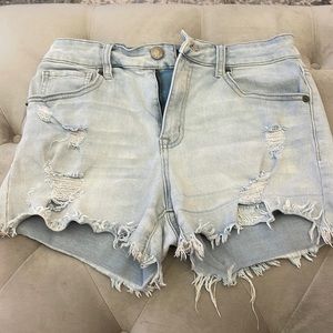 light wash ripped jean shorts